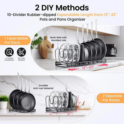Techvida Pot and Pan Organizer for Under Cabinet,2 Pack Pot Lid Organizer Holder for Kitchen Cabinet Organizers and Storage