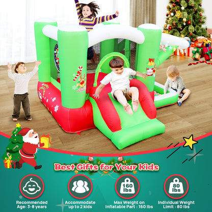 HNH Christmas Bounce House for Kids with LED Light, Inflatable Jumping Castle with Blower for Indoor, 80*91*55 Inch