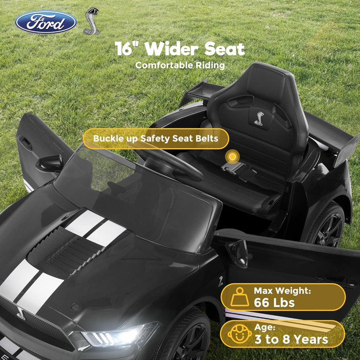 Ride on Toy Cars for Kids,12V Ford Mustang Shelby Powered Ride on Truck Car with Remote Control,Electric Vehicle Car for kids Girl Boy 3-6 w/Music,Bluetooth,LED Lights,3 Speeds,4 Wheelers,Black