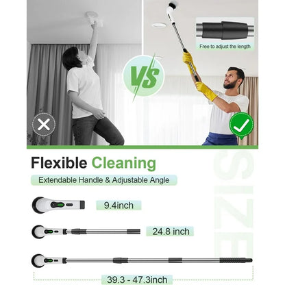 TECHVIDA Electric Spin Scrubber, Cordless Cleaning Brush, Shower Cleaning Brush with 9 Brush Heads 2H Power Dual Speed, Adjustable Extension Handle, IPX7 Waterproof for Tub Tile Floor Car, White