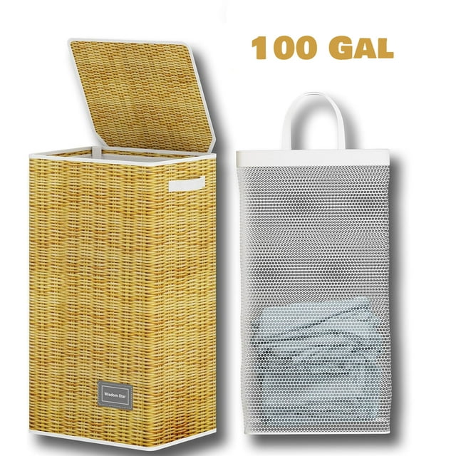 WERSEON Laundry Hamper with Lid, 100L Large Fabric Laundry Basket, Freestanding Waterproof Clothes Hamper Storage Basket for Toys Clothes Organizer