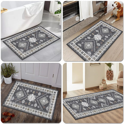 FoxHouse Kitchen Rugs 4 Piece Set,Washable Non Slips Boho Kitchen Floor Mat,Thickness Comfort Standing Mat for Kitchen,Grey