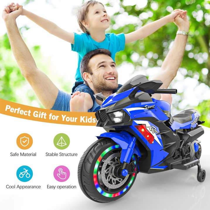 Cheelom Kids Motorcycle,12V Ride on Motorcycle Kids Toys, Children Electric Motorcycle with Hand Racing, PU Seat, Blue