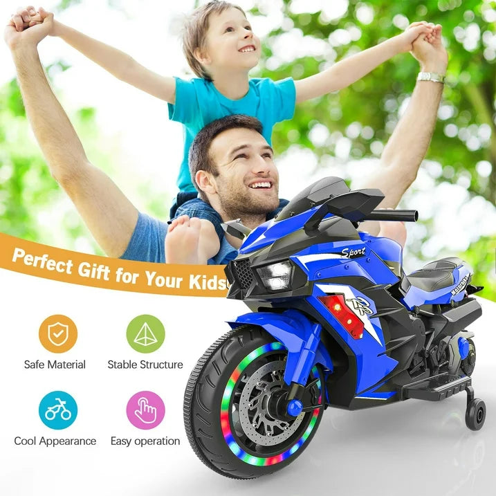 Cheelom Kids Motorcycle,12V Ride on Motorcycle Kids Toys, Children Electric Motorcycle with Hand Racing, PU Seat, Blue