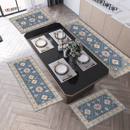 TECHVIDA Kitchen Rugs 4 Piece Set,Non Slip Machine Washable Kitchen Mats,Boho Vintage Abstract Kitchen Carpet for Farmhouse Living Room Hallway