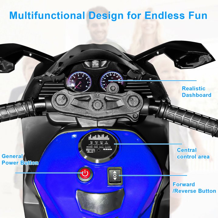 HNH 12V Ride on Motorcyle for Kids Battery Powered 2 Wheels Kids Motorcycle for Child with Training Wheels(Blue)