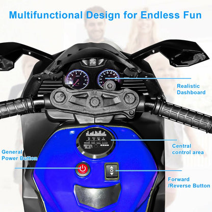 HNH 12V Ride on Motorcyle for Kids Battery Powered 2 Wheels Kids Motorcycle for Child with Training Wheels(Blue)