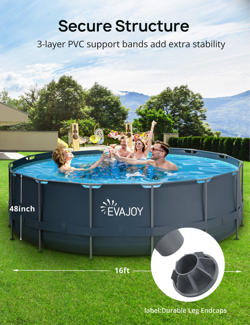 EVAJOY Metal Frame Swimming Pool Set, Round Above Ground Pool Set 16ft*48in with 2000 GPH Sand Filter Pump Pool Ladder Ground Cloth Pool Cover for Backyard Garden
