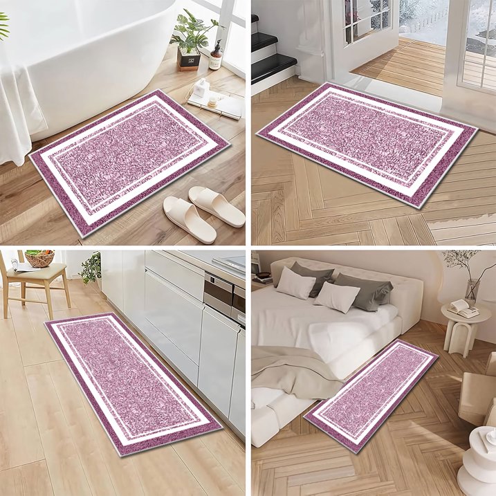 TECHVIDA Bathroom Rugs 3pcs Set,Non-Slip Ultra Soft Bath Rugs,Machine Washable,Water Absorbent,Pink