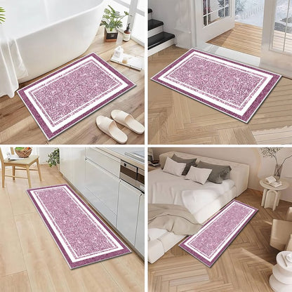 TECHVIDA Bathroom Rugs 3pcs Set,Non-Slip Ultra Soft Bath Rugs,Machine Washable,Water Absorbent,Pink