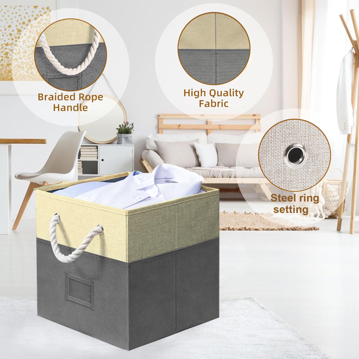 Werseon Foldable Storage Bins, 4 Piece Set Closet Drawers Organizer with Cotton Handles, Cloth Cube Basket for Organizing Shelf Cabinet Bookcase Boxes, Gray