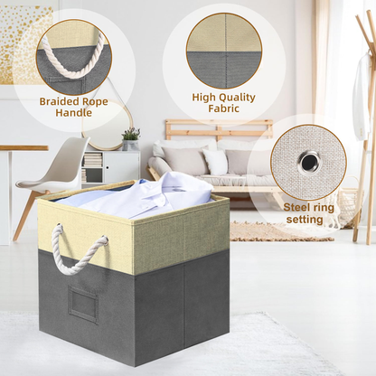Werseon Foldable Storage Bins, 4 Piece Set Closet Drawers Organizer with Cotton Handles, Cloth Cube Basket for Organizing Shelf Cabinet Bookcase Boxes, Gray