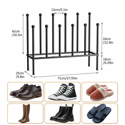 Werseon Free Standing Shoe Racks - Metal Boot Rack for 6 Pairs, 2 Tier Tall Boots Organizer for Dorm Room, Closet, Black