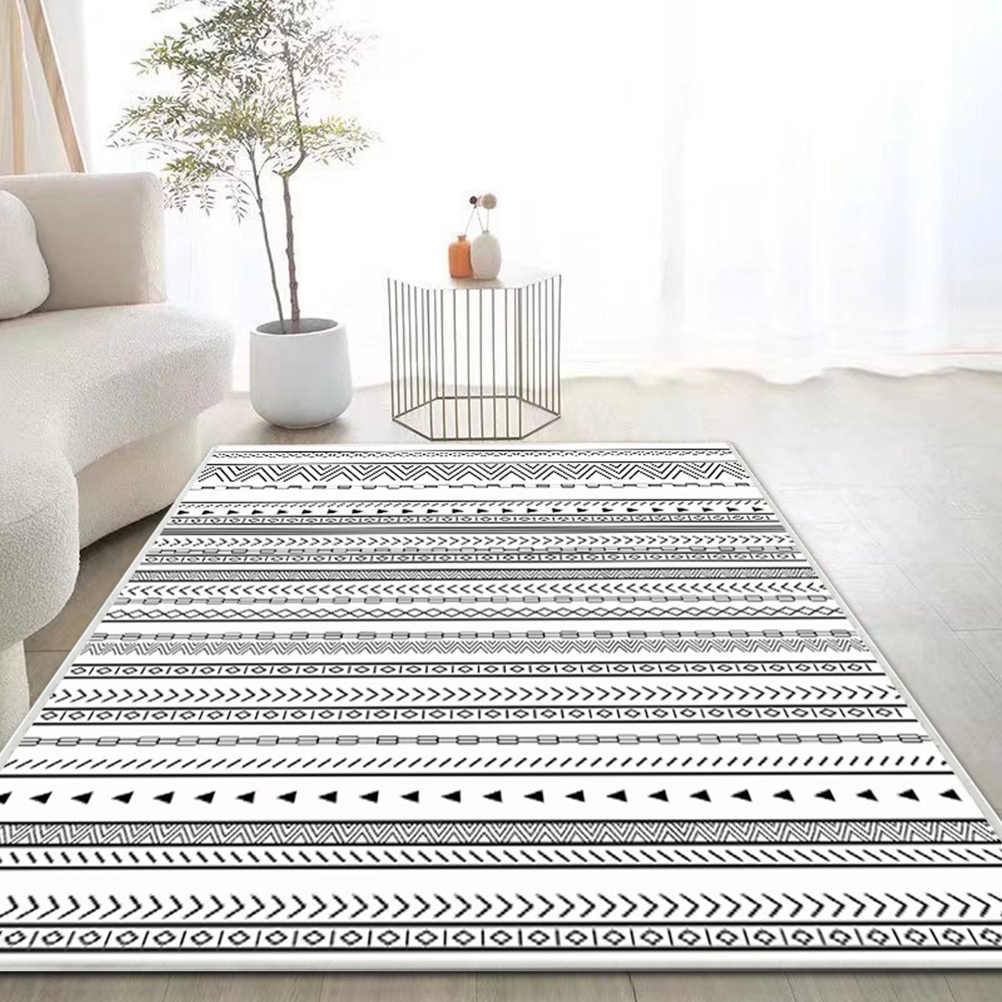 FoxHouse 5x7 Area Rugs for Living Room, Ultra Soft Boho Moroccan Washable Carpet, Neutral Non-Slip Backing Dining Room Rugs, Low Pile Carpet for Bedroom Home Office,Black