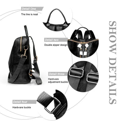 BATE Women's Backpack, Large Capacity Backpack,Leather Handbags and Shoulder Bag Travel Bags,Black