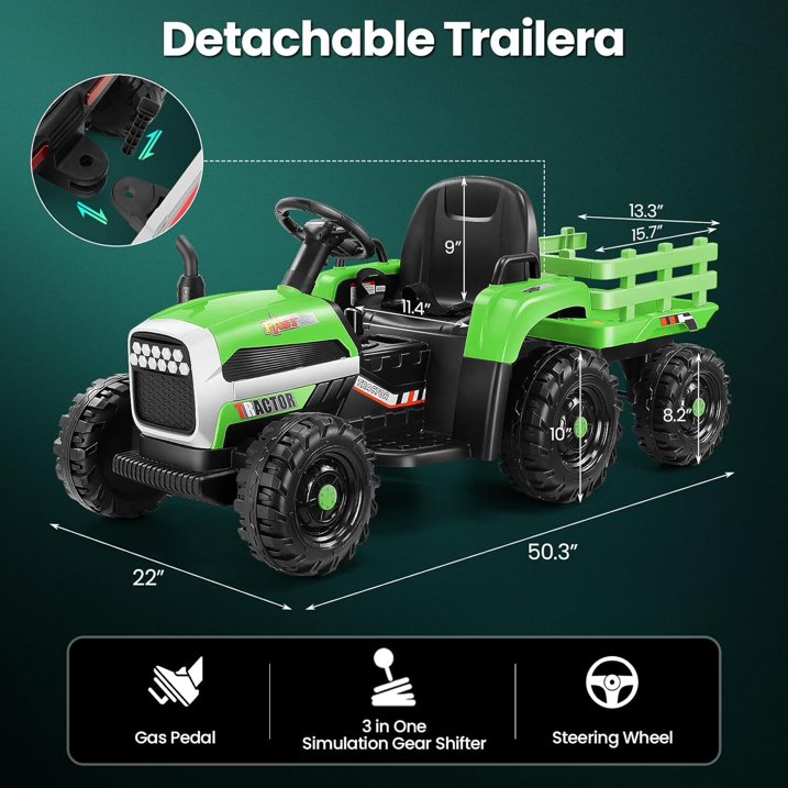 HNH 24V Ride on Toy,Kids Ride On Tractor with Trailer & Remote,Electric Car Toy with Bluetooth