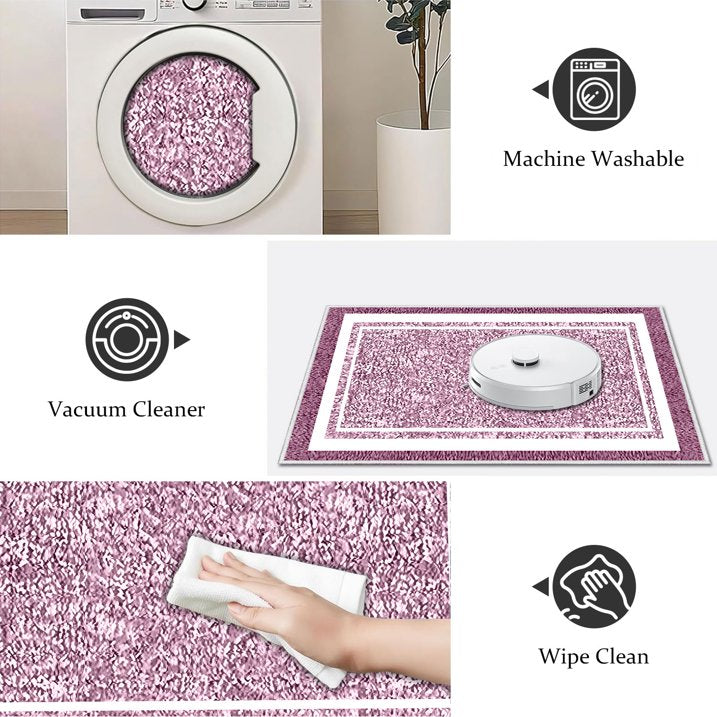 TECHVIDA Bathroom Rugs,Non-Slip Ultra Soft Bath Mat,Soft Absorbent Bathroom Rug and Bath Mat,Machine Washable,(18"x26",Pink and White)