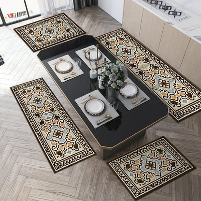 TECHVIDA Kitchen Rugs 4 Piece Set,Non Slip Machine Washable Kitchen Mats,Boho Vintage Abstract Kitchen Carpet for Farmhouse Living Room Hallway