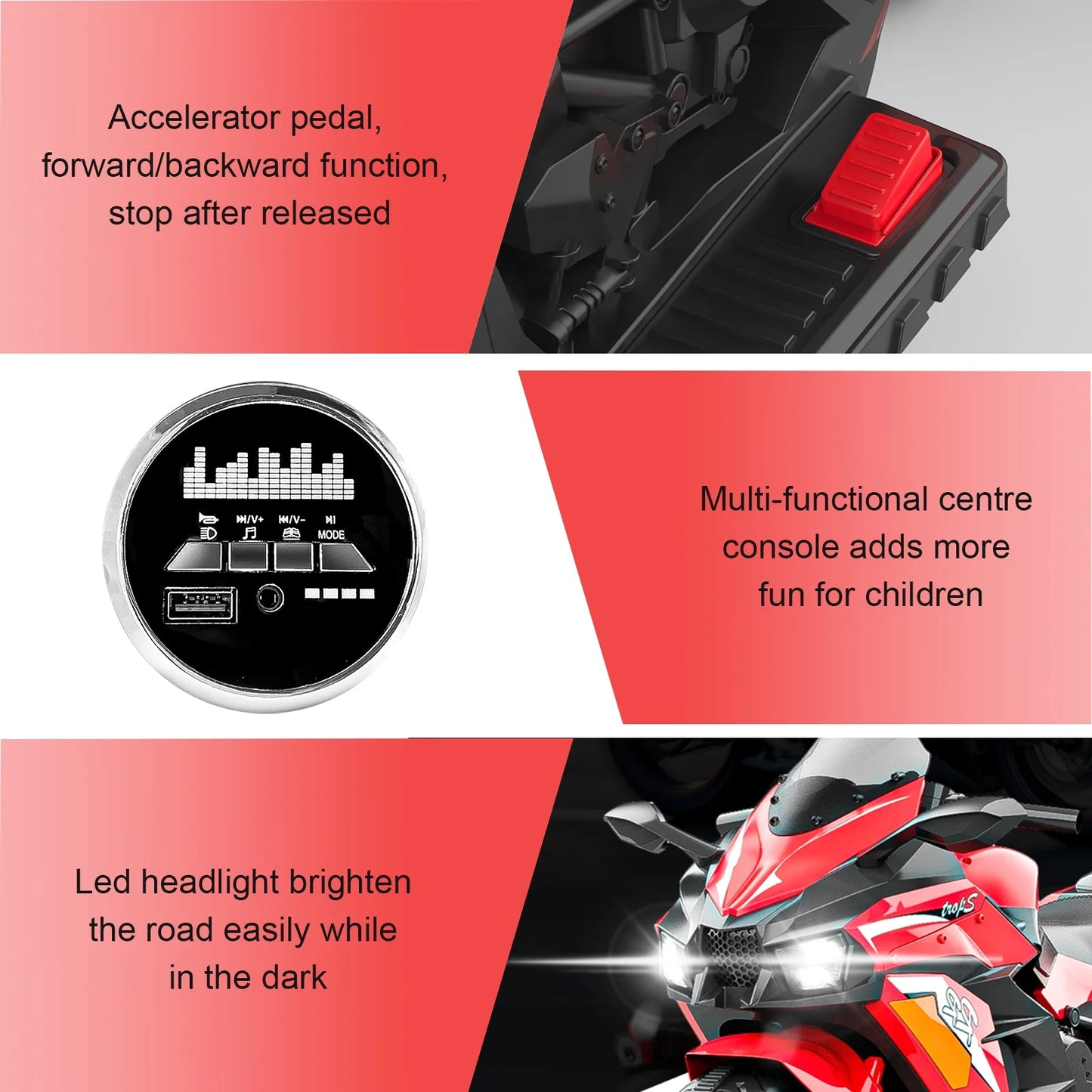 Zogymoz Motorcycle for Kids,12V Kids Motorcycle Ride on for 3-8 Years,Powered Ride-ons Toy Gift-Red