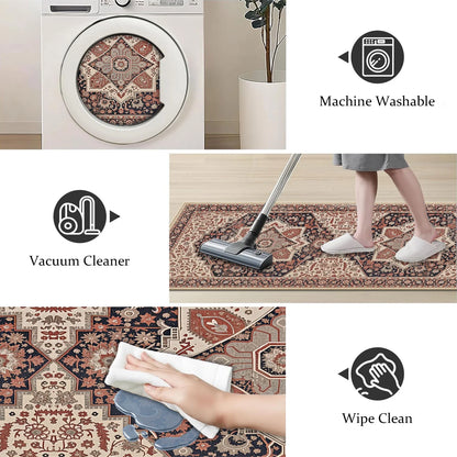 TECHVIDA Kitchen Rugs 3 Piece Set,Non Slip Machine Washable Kitchen Mats,Boho Vintage Abstract Kitchen Carpet for Farmhouse Living Room Hallway