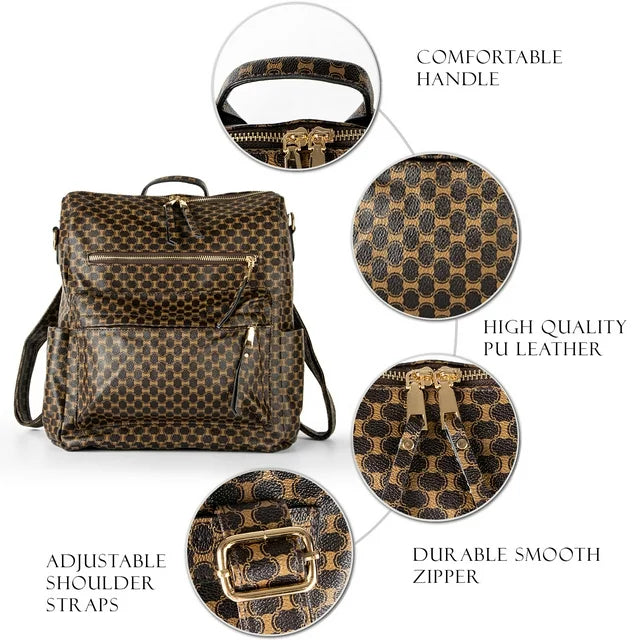 YOMYM Leather Backpack Purse for Women Designer Travel Backpack Purses PU Fashion Ladies Shoulder Bag