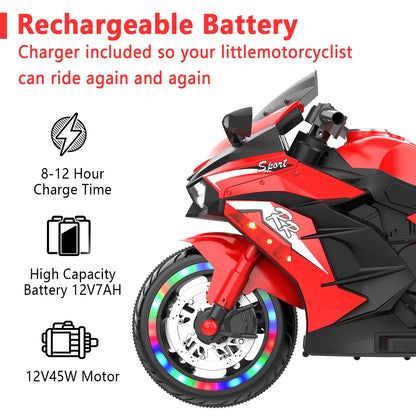 Zogymoz 12V Ride on Motorcycle with Training Wheels, Kids Motorcycle Ride on for 3-6 Years,Powered Ride-ons Toy Gifts