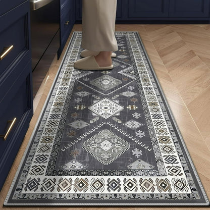 TECHVIDA 2'x6' Hallway Runner Rug Boho,Non Slip Machine Washable Rugs for Hallway Kitchen,Dark Grey