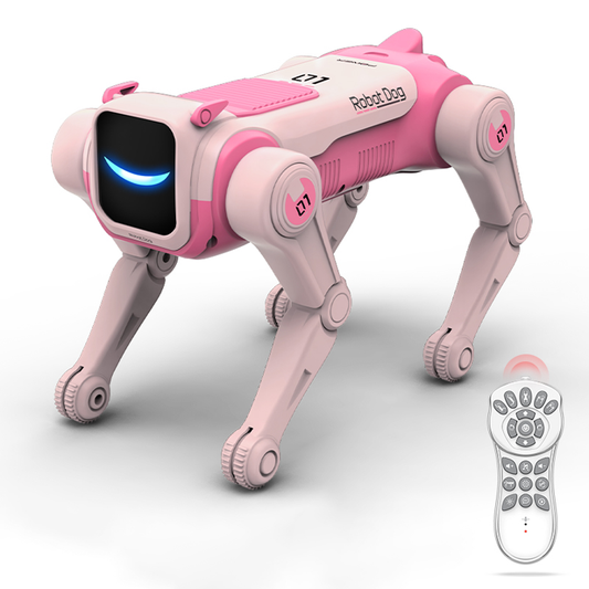 HNH Smart Puppy Toy for Kids, 2.4Ghz Remote Control Stunt Robot Dog with Music & Light, Voice Commands, Pink