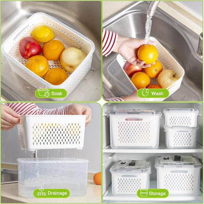 Werseon 10 PCS Fruit Storage Containers for Fridge, 5 Size Food Containers for Refrigerator Organizers Bins with Colander Set, Vegetable Storage Bins with Lids and Handle,16L