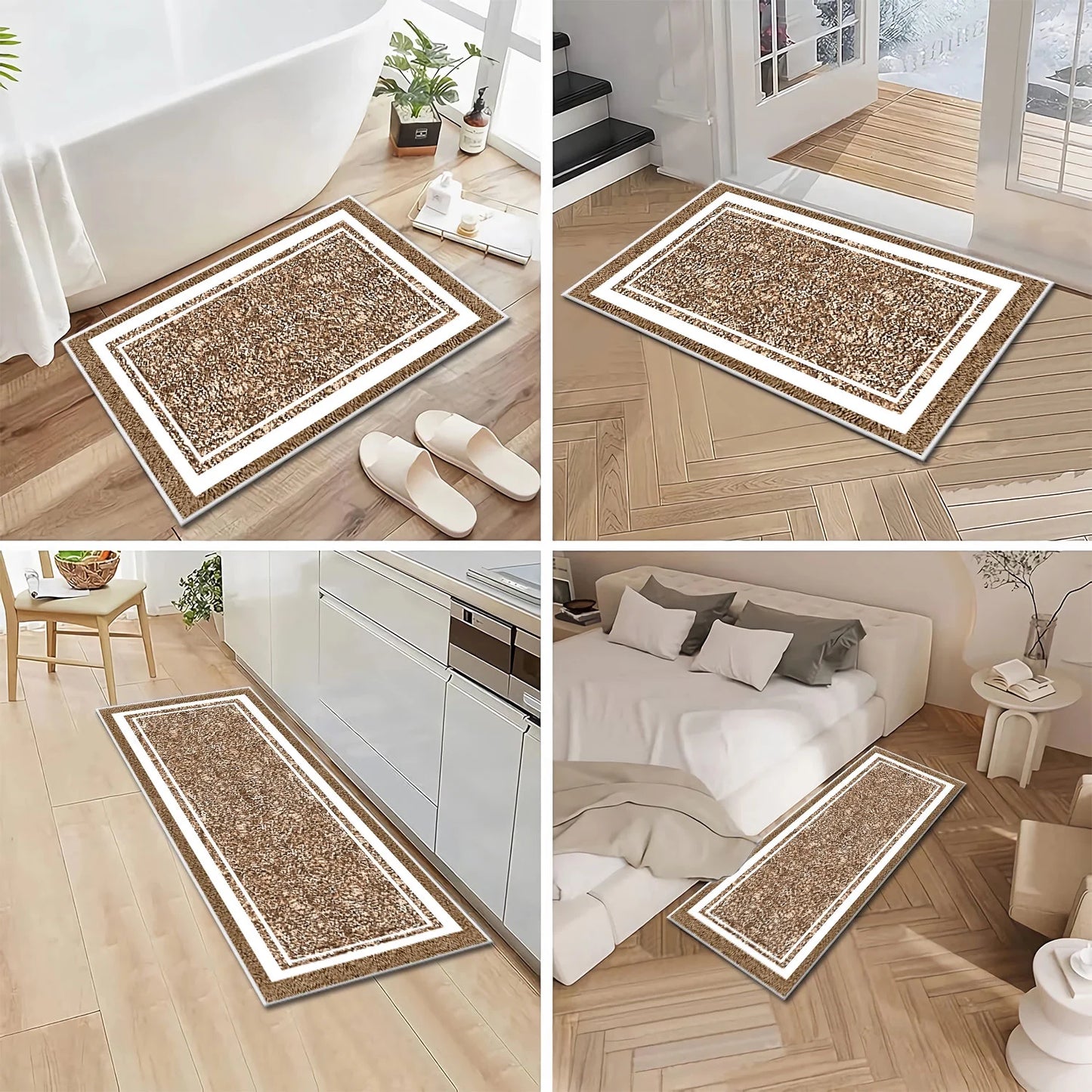 TECHVIDA Bathroom Rugs 3pcs Set,Non-Slip Ultra Soft Bath Rugs,Machine Washable,Water Absorbent,Light Brown