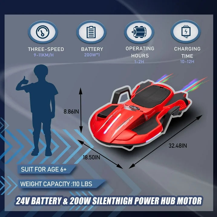 HNH 24V Ride on Drift Car, 7 Mph Ride on Toy for 6-15 Yaers Big Kids, Electric Go Kart, Including Helmet,Knee Pads,Elbow Pads,Tail light, Spray, Maximum Load 110 LBS