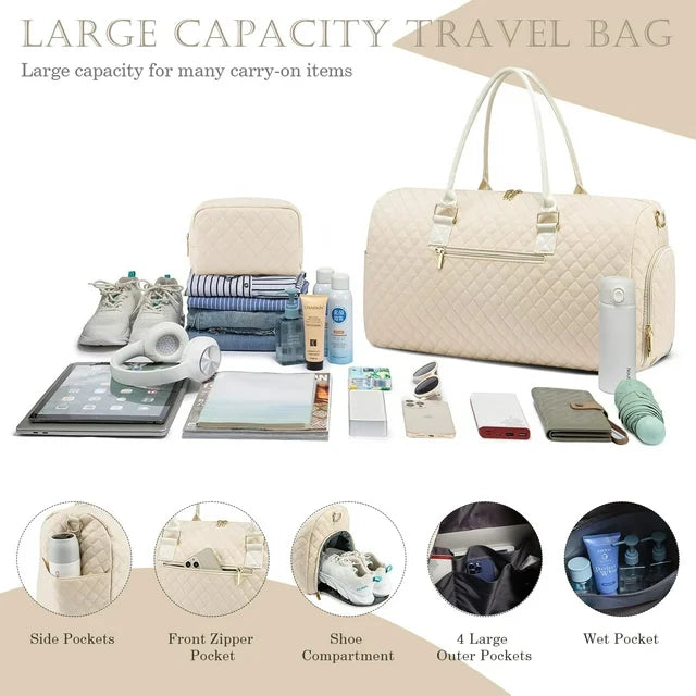 YOMYM Travel Duffle Bag for Women with Toiletry Bag Overnight Bag with Shoe Compartment Mommy Hospital Bags for Labor and Delivery