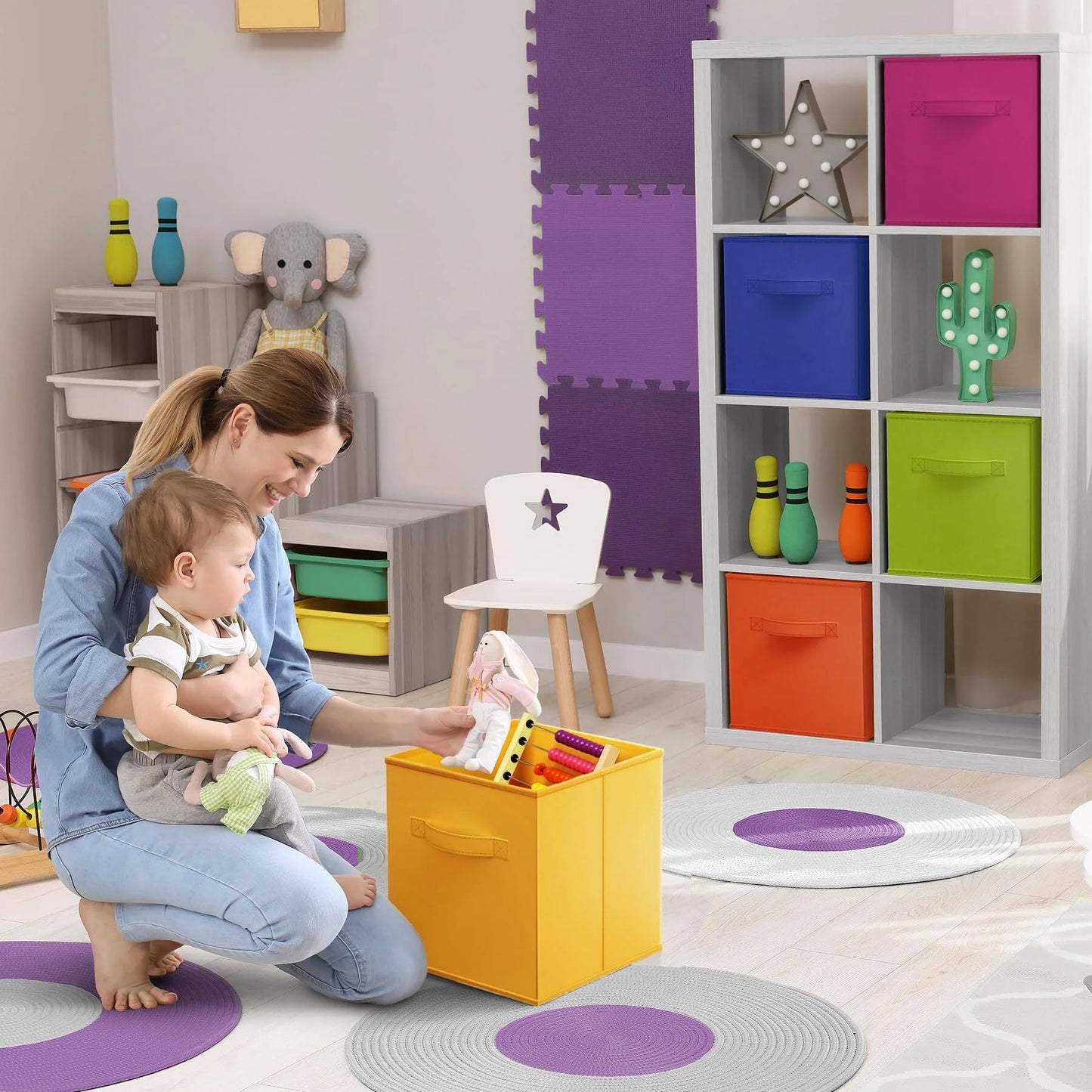 WERSEON Cube Storage Bins, 11 Inch Collapsible Storage Cube Organizer with Handle for Bedroom Playroom, Shelf Basket for Toys, Books, Clothes, 6-Pack