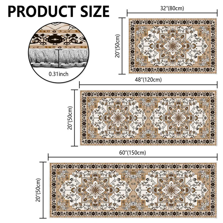 TECHVIDA Kitchen Rug Set 3 Piece,Non Slip Machine Washable Kitchen Mats,Boho Farmhouse Hallway Doormat for Home Decor