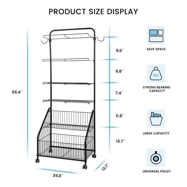 Techvida Garage Sports Equipment Organizer Ball Storage Rack with Baskets and Hooks, Teen