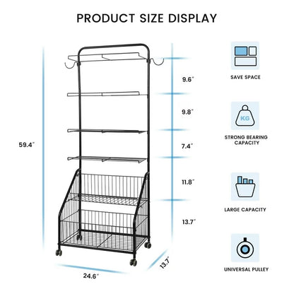 Techvida Garage Sports Equipment Organizer Ball Storage Rack with Baskets and Hooks, Teen