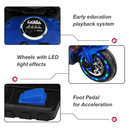 YOMYM Ride on Toys 12v Motorcycle for Kids, Battery Powered Ride on Motorcycle for Child with LED Lights Music for Boys Girls
