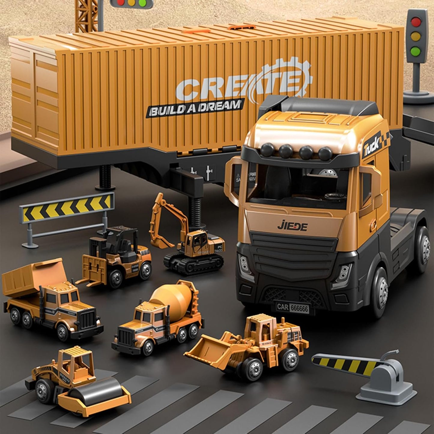 Kids Construction Toys, Construction Truck Toys Set w/Crane, Excavator, Forklift,Bulldozer,Dump Trucks,Cement Truck,Road Roller, Alloy Construction Vehicle Toys for 3 4 5 6 7 8 Years Old Boys Gifts