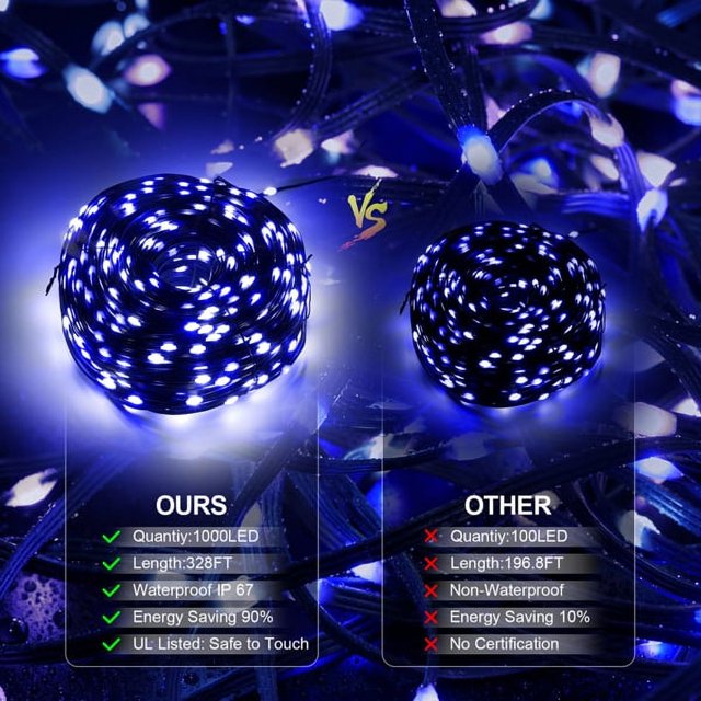 Cheelom Rope Party Decoration Lights Christmas Icicle Lights Outdoor Indoor 328 ft 1000 Led 8 Modes Timer Memory Function IP 67 Waterproof Clearance Sales