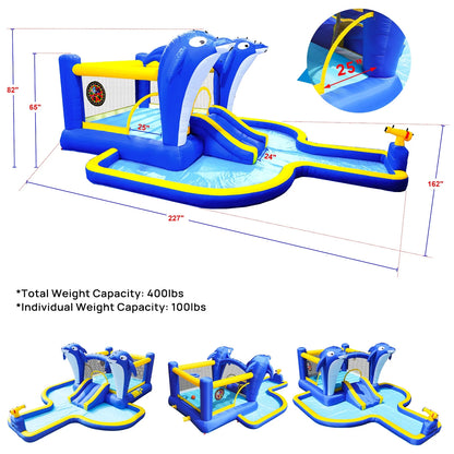HONGLONG Outsunny 6-in-1 Kids Inflatable Bounce House with Water Slide, Pool, and Accessories