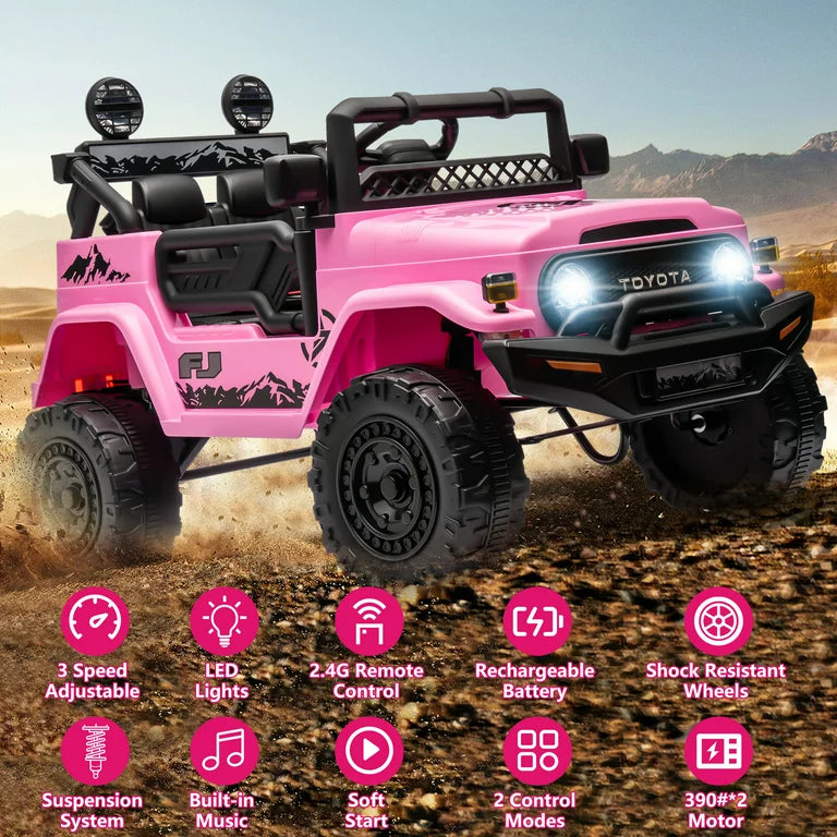 HNH 12V Toyota FJ40 Electric Ride-On Car for Kids, Battery Powered Truck with Remote Control for Boys Girls