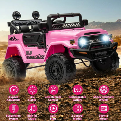 HNH 12V Toyota FJ40 Electric Ride-On Car for Kids, Battery Powered Truck with Remote Control for Boys Girls