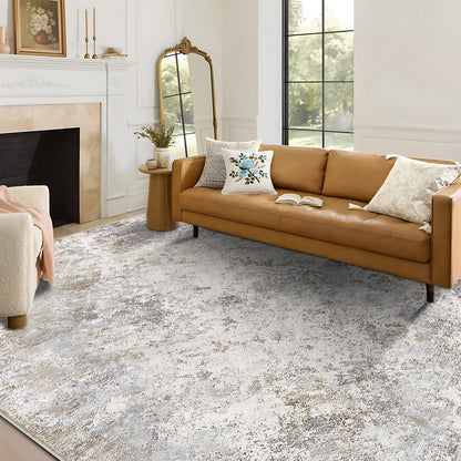 TECHVIDA Modern Area Rug 5x7,Machine Washable Rugs for Living Room,Indoor Carpet Foldable Nonslip,Bedroom Dining Room Office- Gray