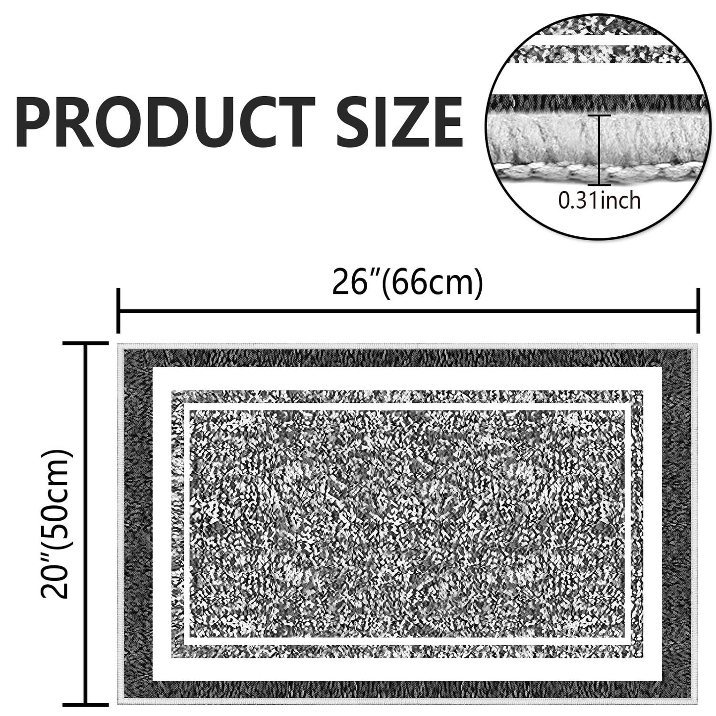 TECHVIDA Bathroom Rugs,Non-Slip Ultra Soft Bath Mat,Soft Absorbent Bathroom Rug and Bath Mat,Machine Washable,(18"x26",Black and White)