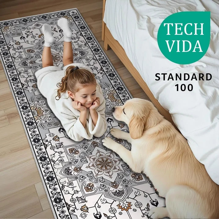 TECHVIDA 2'x6' Hallway Runner Rug Boho,Non Slip Machine Washable Rugs for Hallway Kitchen,Grayish Brown
