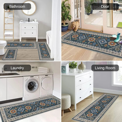 TECHVIDA Boho Kitchen Rug Sets 3 Piece with Runner Non Slip Kitchen Rugs and Mats Washable Kitchen Mats for Floor Thick Kitchen Floor Mat Carpet Runner Rugs for Hallway Laundry Holiday Decor