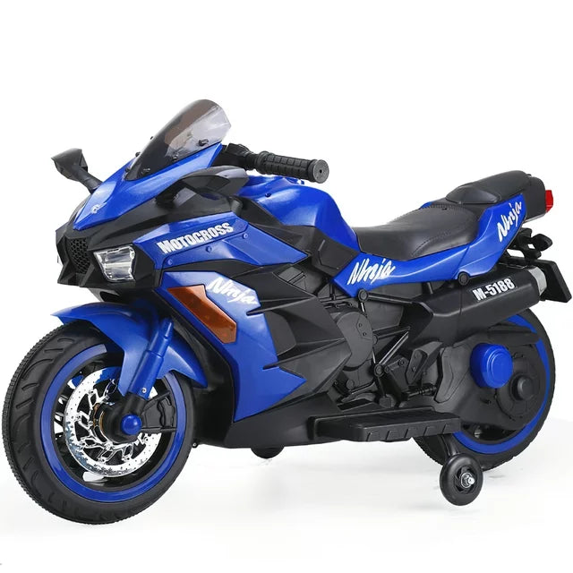 12V Ride on Motorcycle for Kids, Battery Powered 2 Wheels Motorcycle Toy with Bluetooth, Music, Light-Blue