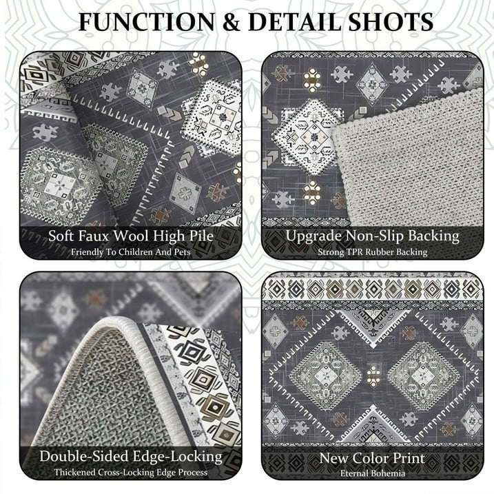 TECHVIDA 2'x6' Hallway Runner Rug Boho,Non Slip Machine Washable Rugs for Hallway Kitchen,Dark Grey