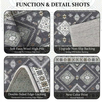 TECHVIDA 2'x6' Hallway Runner Rug Boho,Non Slip Machine Washable Rugs for Hallway Kitchen,Dark Grey
