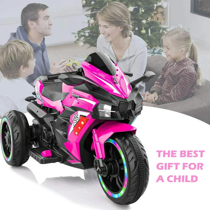 Zogymoz 12V Ride on Motorcycle for Kids, Pink Electric Dirt Bike with LED Light, Bluetooth Music, Motorbike Ride on Toy
